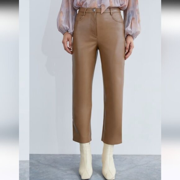 Wilfred Melina Faux Leather Cropped Straight Leg Pants 8 - Picture 13 of 14